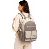Bevitton 26012 Çok Bölmeli Bej-Vizon Okul Sırt Çantası Unisex Okul Çantası