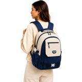 Bevitton Çok Bölmeli Bej-Lacivert Okul Sırt Çantası Unisex Okul Çantası 26011