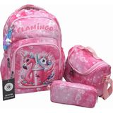 Bevitton Kız Çocuk Ilk Okul Çantası 3'lü Set Ilkokul Çantası Pembe Filemingo Desenli Çocuk Okul Sırt Çantası - Pembe - Fusya