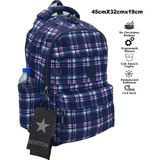 Bevitton Saten Su Geçirmez Kumaş Unisex Ekose Lacivert Okul Sırt Çantası 20289