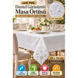 Beyaz 120X152 Cm Dantel Görünümlü Pvc Masa Örtüsü Sıvı Geçirmez Silinebilir Mutfak Masa Örtüsü Lüks