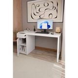 Beyaz 140X60 cm Çalışma Masası, Bilgisayar Masası, Ofis Masası Çekmeceli, Dolaplı, Raflı