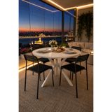Beyaz 4 Kişilik Minderli Balkon Takımı, Balkon Masası, Balkon Sandalyesi, Yuvarlak Masa, Yemek Masası, Mutfak Masa Sandalye Takımı, 4 Sandalye 1 Ma
