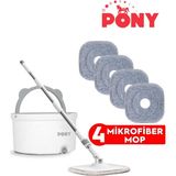 Beyaz 4’lü Mikrofiber Mop Temizlik ve Kirli Su Ayrıştırma Seti - Mercan - Seçenek 1