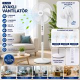 Beyaz 5 Pervane - 16 Inc Ev - Ofis Kompakt - Sessiz - Üç Kademe 140Cm Yükseklik Ayaklı Vantilatör Sf-6789 (5433)