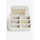 Beyaz 6 Gözlü Takı Organizeri, Küpe, Yüzük, Bileklik ve Kolye Düzenleyici Stand - Ahşap - Bej - Siyah