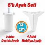 Beyaz 6'Lı Set Mobilya Tv Ünitesi Çekyat Koltuk Kanepe Destek Ayağı 12 Cm Baza Ayakları M8 İnce Diş