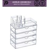 Beyaz 8 Bölmeli ve 2 Çekmeceli Makyaj Organizer Kozmetik Düzenleyici - Ahşap - Bej - Siyah