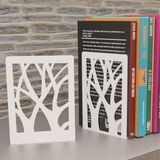 Beyaz Ağaç Desenli Metal Kitap Desteği - Kitap Tutucu - Ev ve Ofis Dekoratif Aksesuar 2'li Set
