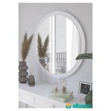 Beyaz Ahşap Dekoratif Yuvarlak Antre Hol Koridor Duvar Salon Mutfak Banyo Wc Ofis Aynası 42 Cm Beyaz
