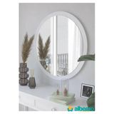 Beyaz Ahşap Dekoratif Yuvarlak Antre Hol Koridor Duvar Salon Mutfak Banyo Wc Ofis Aynası 42 Cm