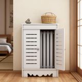 Beyaz Ahşap Radyatör Kapağı, Panjurlu ve 2 Kapılı Raflı, Banyo, Oturma Odası, Mutfak ve Ofis için Raflı Şık Depolama Dolabı - 50 x 60 x 20 cm