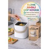 Beyaz Akıllı Kapaklı Tezgah Üstü Çöp Kovası İç Kovalı Tutma Saplı Pratik Mutfak Çöp Kutusu 4 Litre