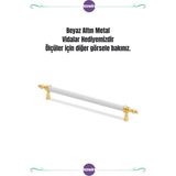 Beyaz Altın Kulp 160MM Metal Vidalı - Dolap, Şifonyer, Ünite,Komodin, Mutfak Dolabı, Vestiyer Kulbu - Beyaz - Gold