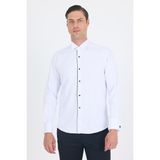 Beyaz Ata Yaka Kendinden Desenli Ceremony Pamuklu Slim Fit Gömlek 1004250215