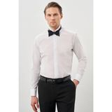 Beyaz Ata Yaka Uzun Kol Cepsiz Slim Fit Basic Pamuklu Gömlek 1004255060