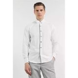 Beyaz Ata Yaka Uzun Kol Cepsiz Slim Fit Pamuklu Gömlek 1004260415