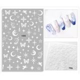 Beyaz Ay Yıldız Kelebek Dizayn Tırnak Sticker Tırnak Etiketi Nail Art Jo-1006