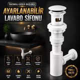 Beyaz Ayarlanabilir Lavabo Lavobo Evye Eviye Sifonu Pop Up Basmalı Gider Başlıklı Banyo Gider Seti