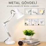 Beyaz Ayarlanabilir Metal Masa Lambası Kıskaçlı Akrobat Çalışma Ders Okuma Lambası E27 Duy 54,5 Cm
