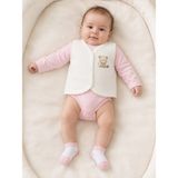 Beyaz Ayıcık Detaylı Yelek, Pembe Uzun Kollu Body ve 3 Çift Çorap Kız Bebek Seti - 6 - 9 Ay - Pembe - Beyaz