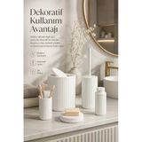 Beyaz Banyo Düzenleyici Set 5 Parça Çöp Kovası Tuvalet Fırçası Sabunluk Fırçalık