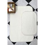 Beyaz Banyo Paspas Takımı 2'li Yumuşak Pelüş Tüylü Kaymaz Tabanlı ( 60x100 / 40x60 ) bp3