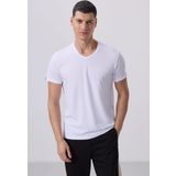 Beyaz Basic Kısa Kol Standart Kalıp V Yaka Erkek T-Shirt - 87912