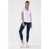 Beyaz Basic Kısa Kol Standart Kalıp V Yaka Kadın T-Shirt - 97145 | M