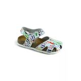Beyaz Baskılı Deri Ve Ortopedik Bebek Sandalet Rr-B-0006