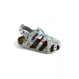 Beyaz Baskılı Deri Ve Ortopedik Bebek Sandalet Rr-B-0024