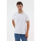 Beyaz-Bej Polo Yaka Pike Kısa Kol Slim Fit %100 Pamuk Tişört 1011260171