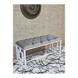 Beyaz Boyalı İçi Kareli Diktörtgen 100 Cm X 40 Cm Oturak Puf - Bench - Makyaj Oturağı - Oturak Gri Renk 100 X 40 Boyut/Ebat