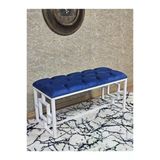 Beyaz Boyalı İçi Kareli Diktörtgen 100 Cm X 40 Cm Oturak Puf - Bench - Makyaj Oturağı - Oturak Mavi Renk 100 X 40 Boyut/Ebat