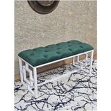 Beyaz Boyalı Içi Kareli Diktörtgen 100 cm x 40 cm Oturak Puf - Bench - Makyaj Oturağı - Oturak Yeşil Renk 100 x 40 Boyut/ebat - Renkli