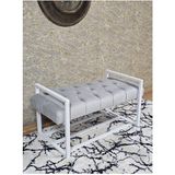 Beyaz Boyalı Metal 80 cm Puf Bench - Antre Puf - Hol Bench - Puf - Oturak - Bench Gri Renk 90 x 45 Boyut/ebat - Renkli
