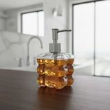 Beyaz Bubble Design Cam Sıvı Sabunluk - 450 Ml Kabartmalı Şık Banyo Ve Mutfak Sabunluğu (7X12 Cm) (5066 - Şeffaf)