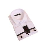 Beyaz Büyük Beden Siyah Taş Düğmeli Damatlık Ata Yaka Kol Düğmeli Slim Fit Smokin Gömlek - 090