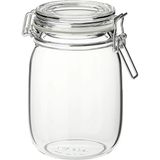 Beyaz Cam Kavanoz, 16 cm Yükseklik, Kilitli, 1 Litre Kapasite. - Ahşap - Bej - Siyah