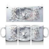 Beyaz Çiçekler ve Dallar Arasında Bakan Geyik – Baskılı Kahve Kupası - Renkli