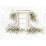 Beyaz Çiçeklerle Dekoratif Pencere Arka Plan 200X150CM Stüdyo Fonu