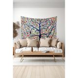 Beyaz Çiçekli Ağaç Desenli Duvar Halısı Duvar Örtüsü Tapestry Süetimsi Dokulu%100 Polyester Kumaş
