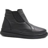 Beyaz (Clavi) Termo Kaymaz Taban Deri Fermuarlı Gülük Kadın Bot Siyah