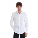 Beyaz Comfort Fit Baskılı Slim Yaka Uzun Kollu Spor Gömlek | S