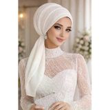 Beyaz Dantel Abiye Atkılı Bone