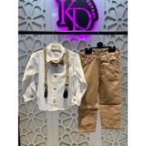Beyaz Desenli Gömlek Krem Pantolon Papyon ve Askı 4'lü Alt Üst Erkek Çocuk Takım - 2 Yaş - Krem - Beyaz