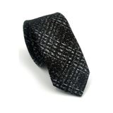 Beyaz Desenli Siyah Dokuma Kumaş Mendilli Slim Fit Kravat // SDK-2602-1