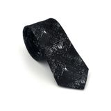 Beyaz Desenli Siyah Dokuma Kumaş Mendilli Slim Fit Kravat // SDK-2613-1 GF2602-SDK2613-1