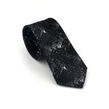 Beyaz Desenli Siyah Dokuma Kumaş Mendilli Slim Fit Kravat // SDK-2613-1