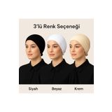 BEYAZ DÜŞ Kadın Bey-azdüş Siyah Beyaz Krem 3'lü Bone Seti Penye Likralı Tesettür Bone